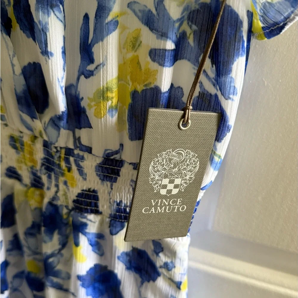 Floral Blue and Yellow Women's Dress - Picture 6 of 6